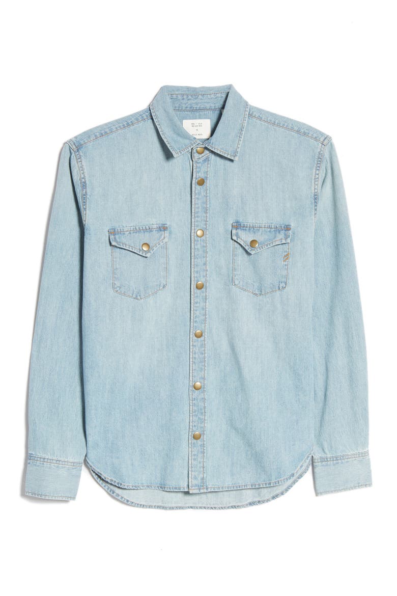 Distressed Denim Slim Fit Western Shirt, Alternate, color, DENIM WASH