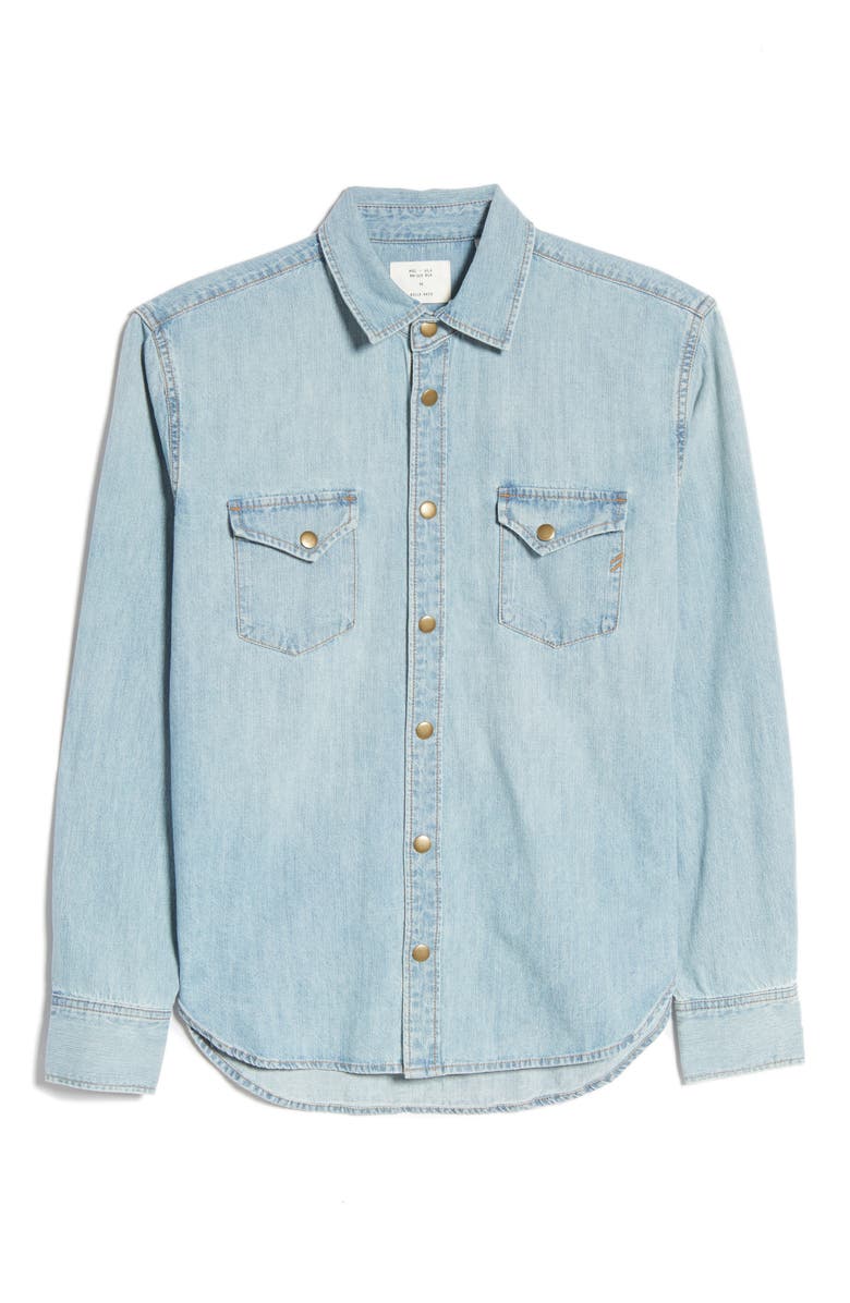 Billy Reid Distressed Denim Slim Fit Western Shirt, Alternate, color, Denim Wash