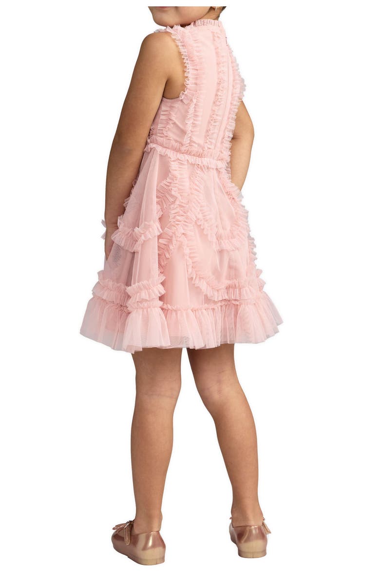 Mac Duggal Girls High Neck Sleeveless Micro Ruffle Mini Dress, Alternate, color, Rose