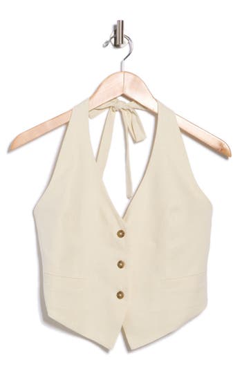 Wayf Halter Linen Blend Vest In Beige