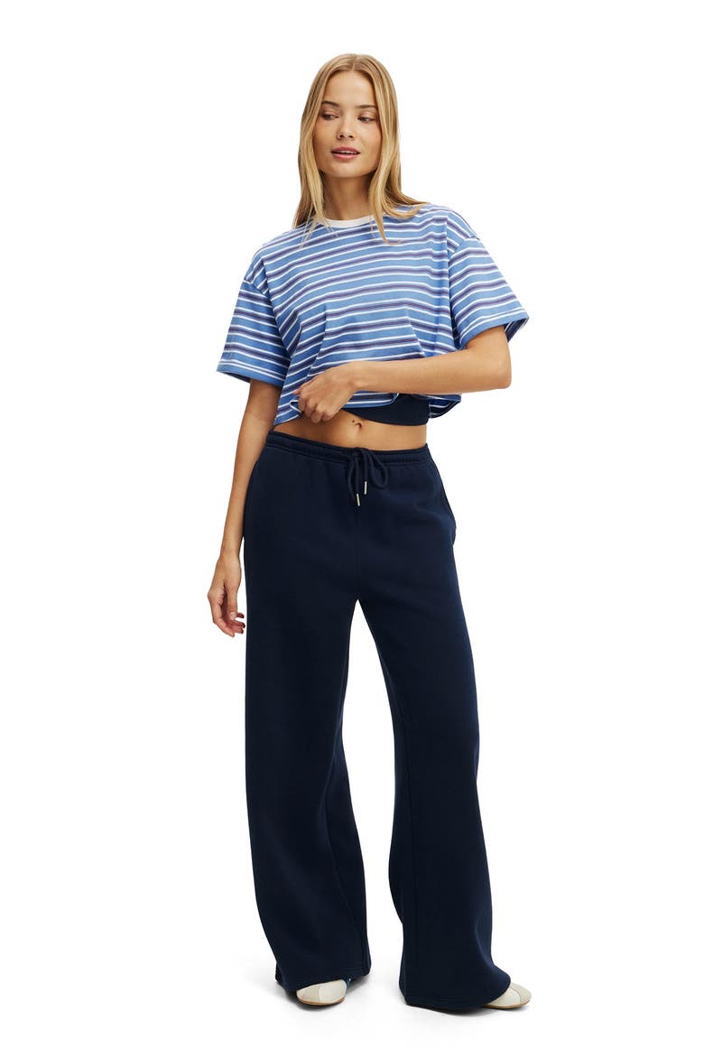 Women's Active Plush Tie Waist Wide Leg Sweatpant, Alternate, color, Prep Sport Navy