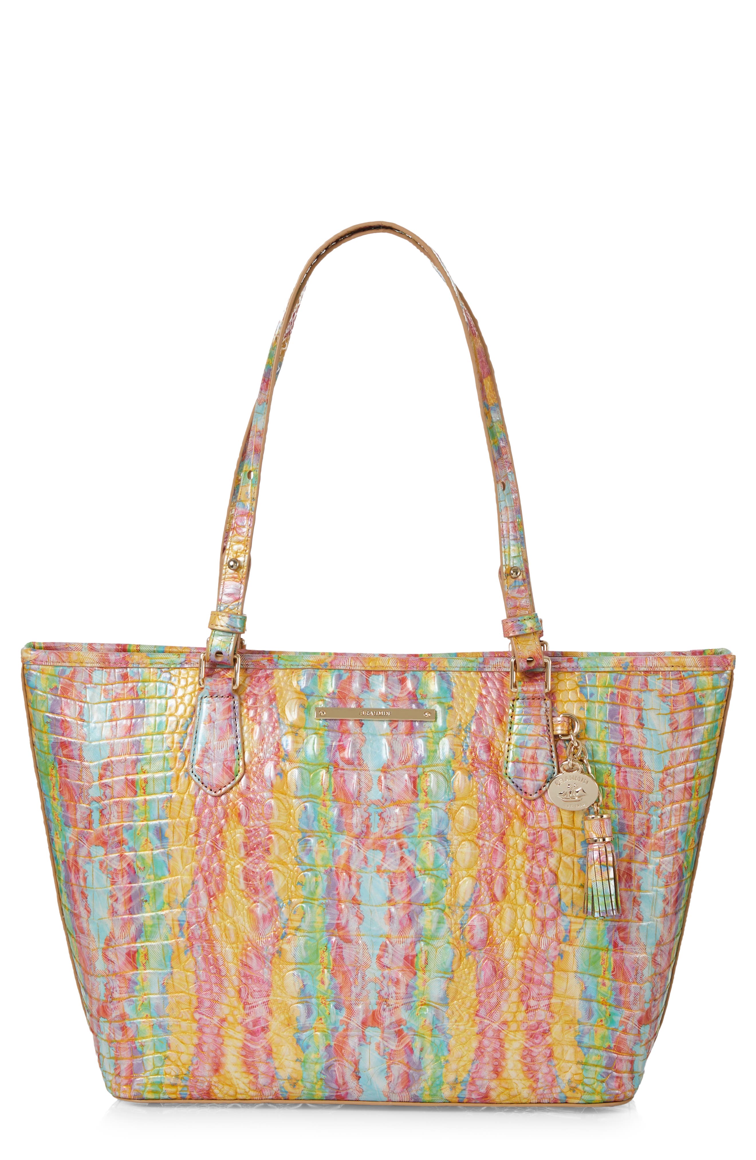 Medium Asher Croc Embossed Leather Tote, Main, color, SALTWATER TAFFY