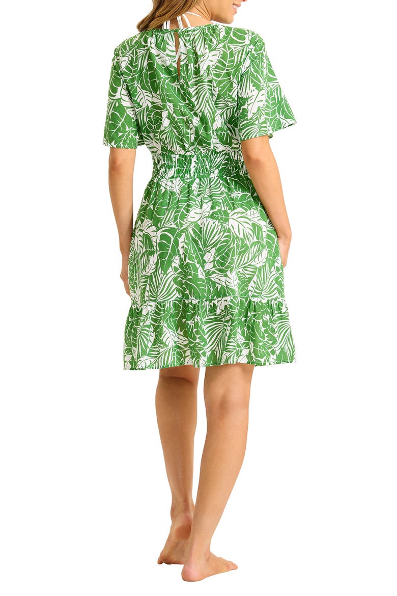 Costa Verde Smocked Waist UPF 50+ Cover-Up Sundress, Alternate, color, FOUR LEAF CLOVER