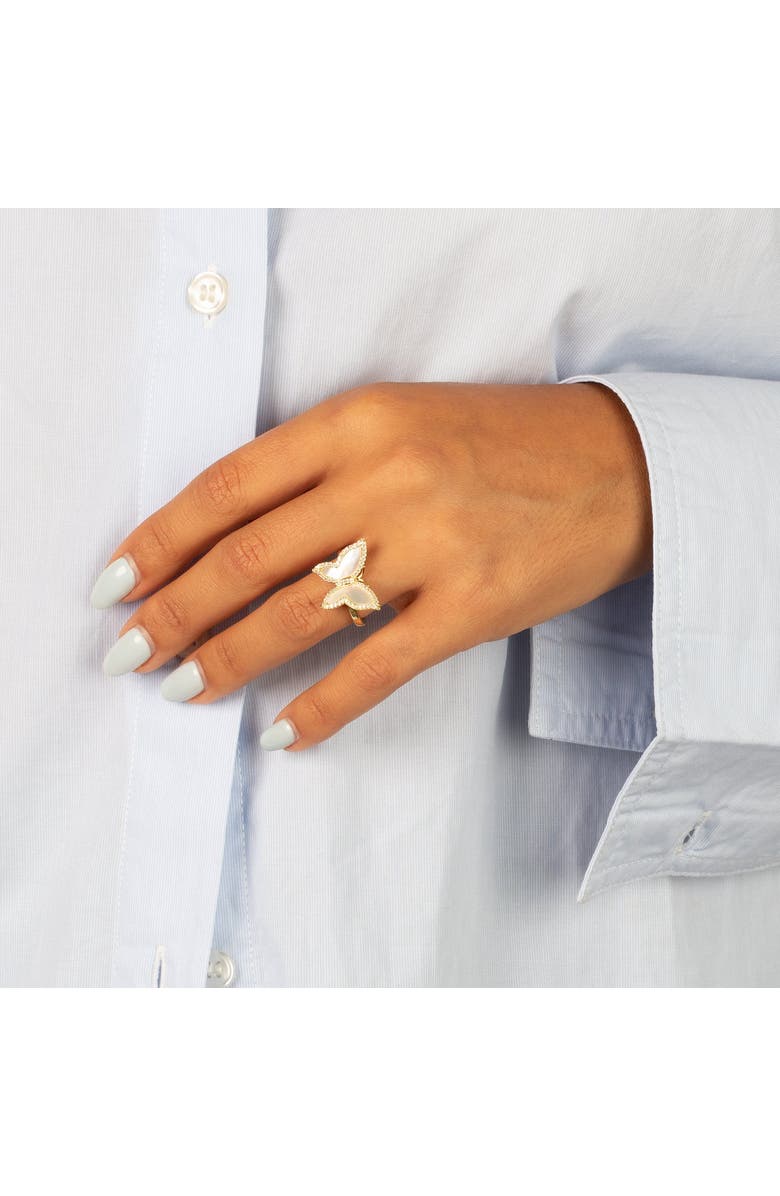 BY ADINA EDEN Pave Outline Colored Stone Butterfly Ring, Alternate, color, 