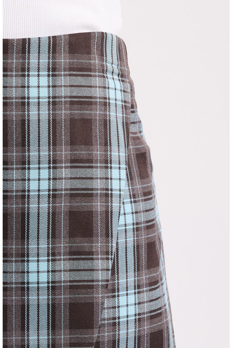 Kelly Faux Wrap Miniskirt, Alternate, color, CHOC/ BLUE PLAID