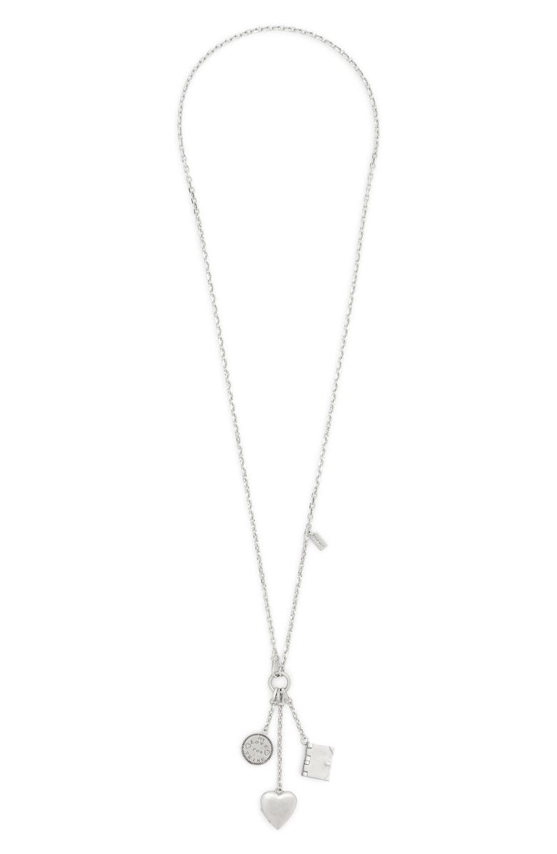 COACH Multi Charm Lariat Necklace, Main, color, Antique Silver