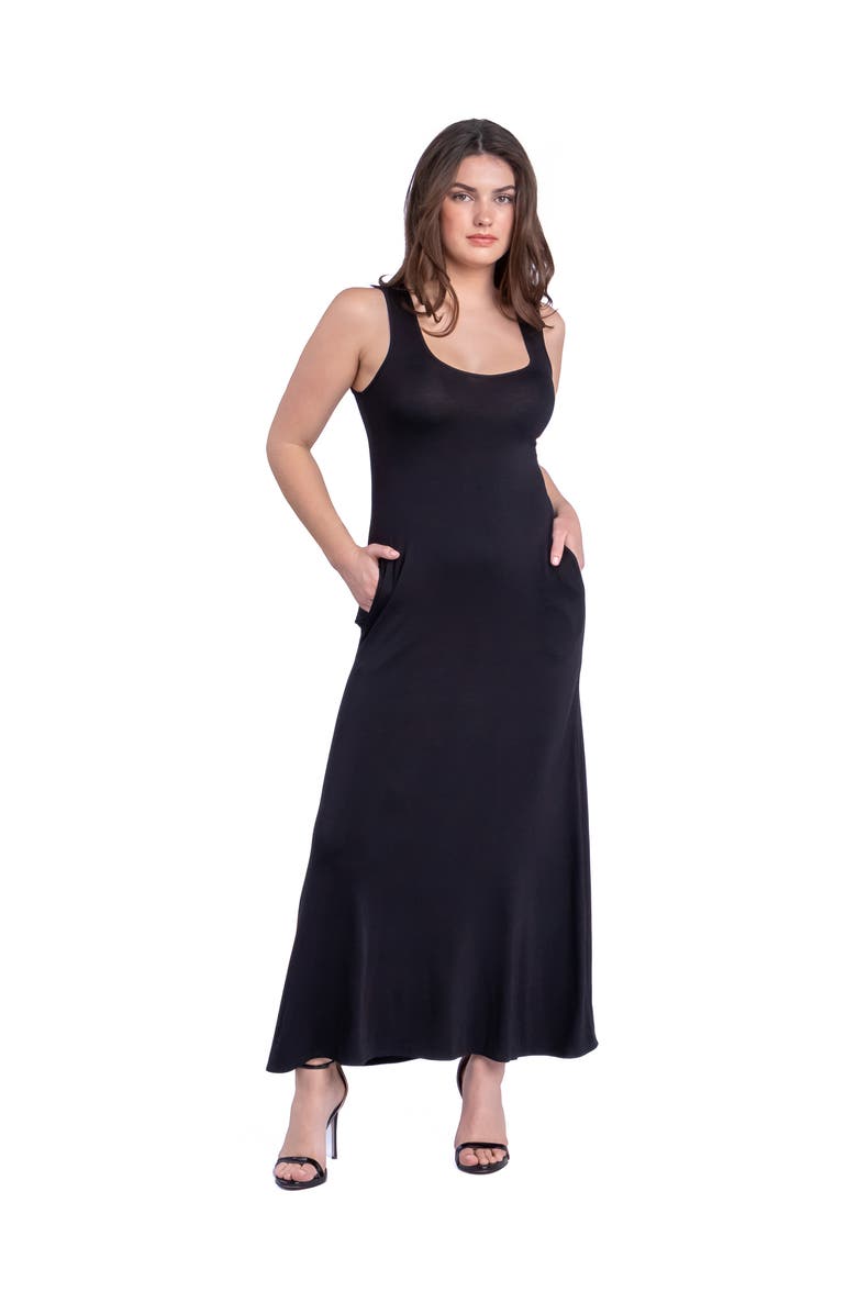24seven Comfort Apparel Scoop Neck Sleeveless Maxi Dress with Pockets, Main, color, Black