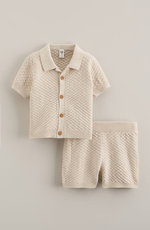 Short Sleeve Knit Button-Up Shirt & Shorts Set (Baby)