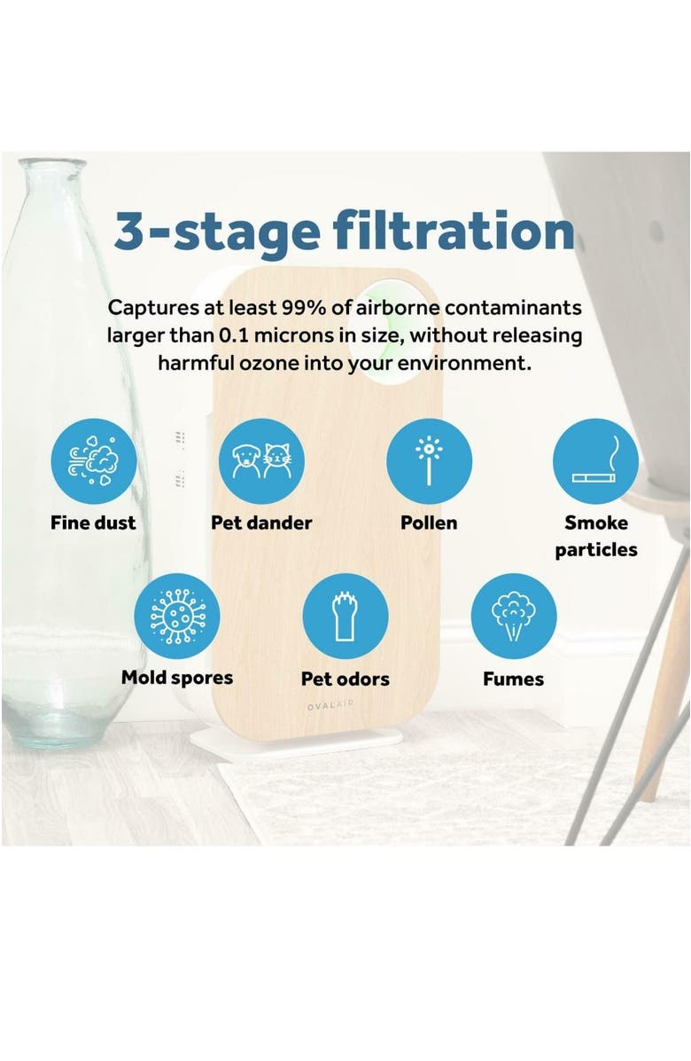 Oval Air 3-Stage True HEPA Air Purifier, Alternate, color, Deco Jet Black
