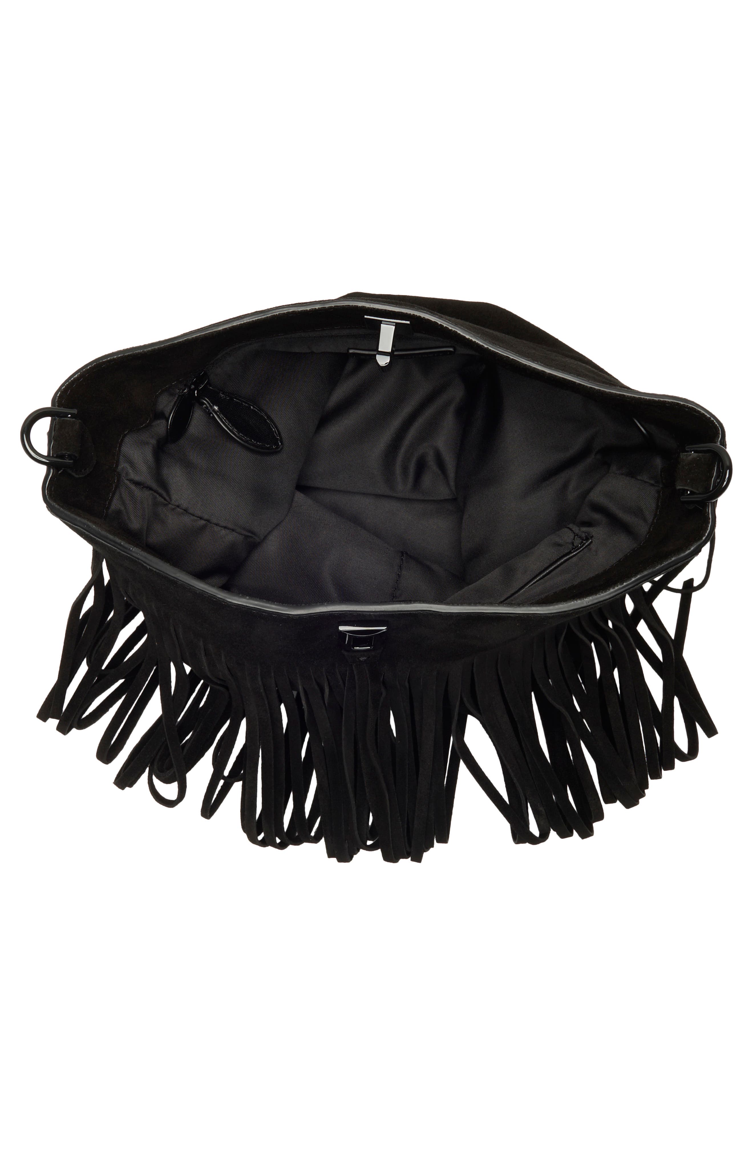 Rebecca Minkoff Darren Fringe Bucket Bag, Alternate, color, Black