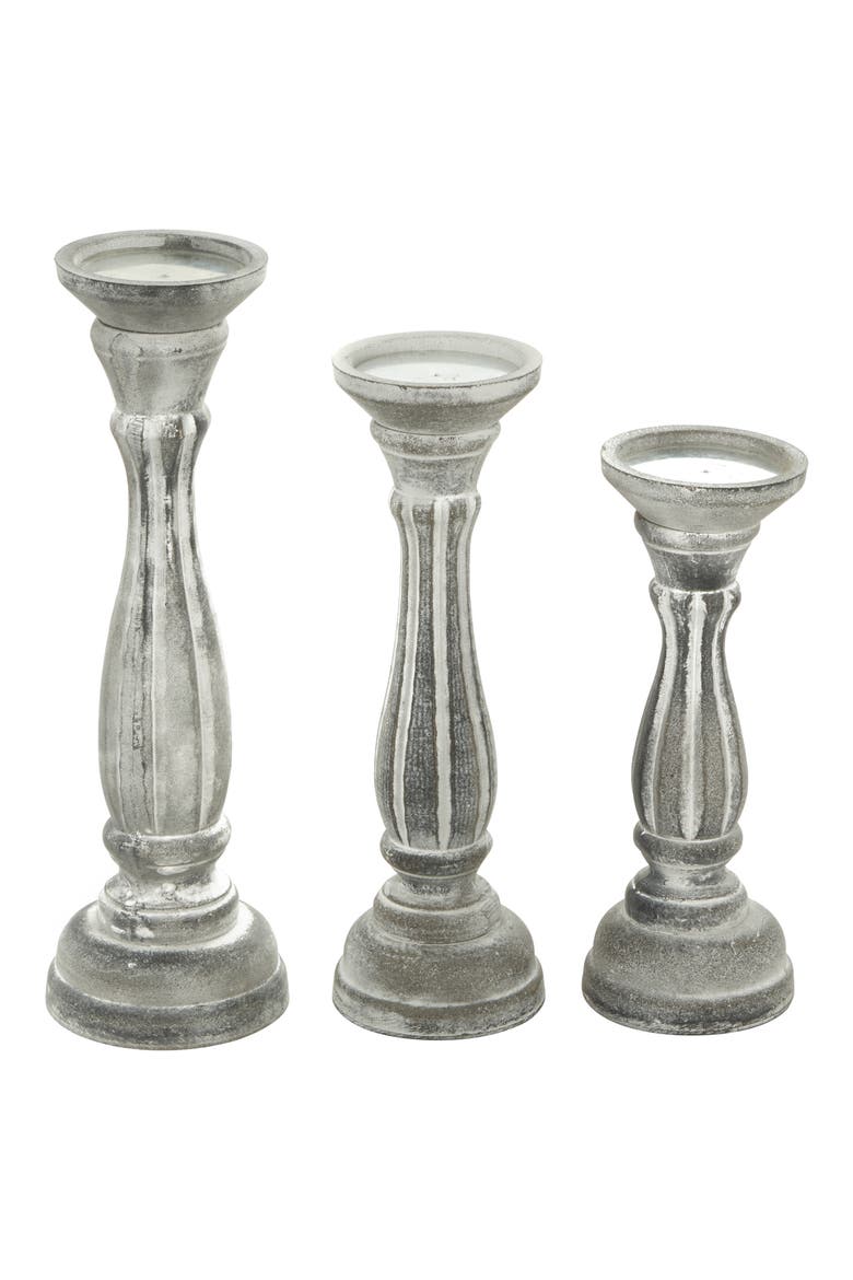 White Wood Traditional Candle Holder - Set of 3, Main, color, WHITE