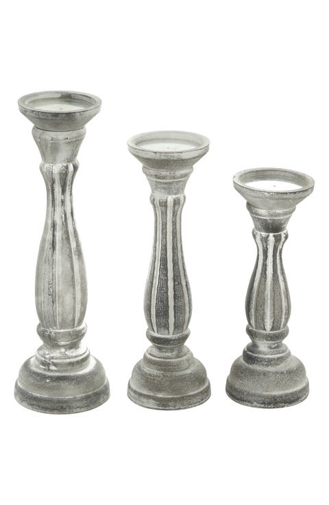 White Wood Traditional Candle Holder - Set of 3