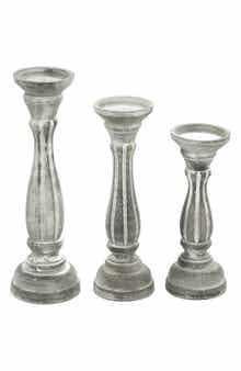 UMA White Wood Traditional Candle Holder - Set of 3
