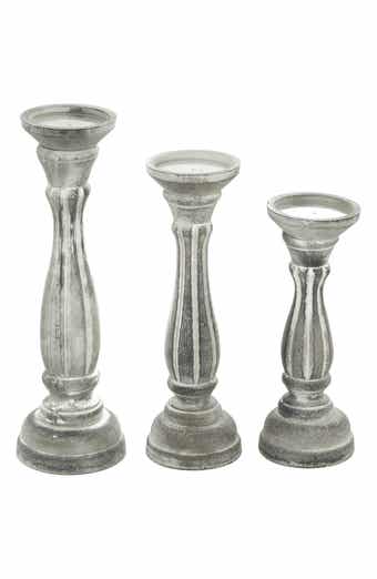 UMA White Wood Traditional Candle Holder - Set of 3