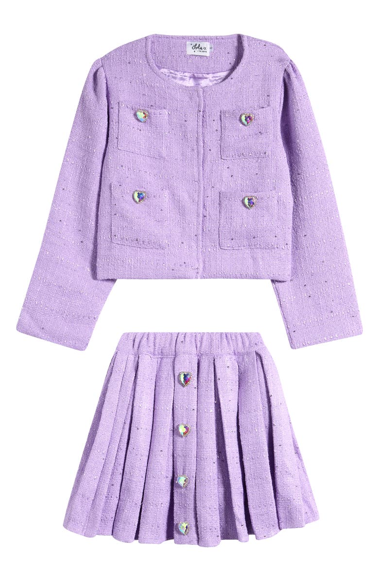 Lola + The Boys Kids' Sweetheart Faux Gem Accent Jacket & Skirt Set, Main, color,