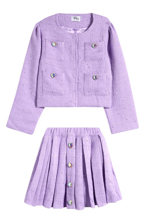 Lola & the Boys Kids' Sweetheart Faux Gem Accent Jacket & Skirt Set in Light Purple 