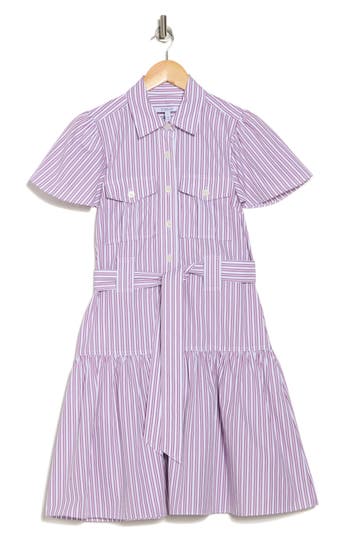 Derek Lam 10 Crosby Pei Stripe Cotton Utility Shirtdress In Red Multi