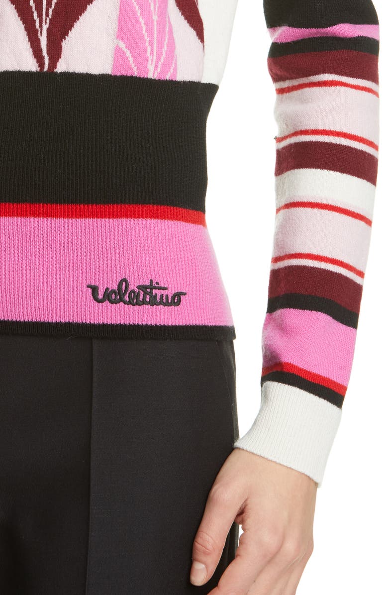 Valentino Feather Intarsia Wool & Cashmere Sweater, Alternate, color, 