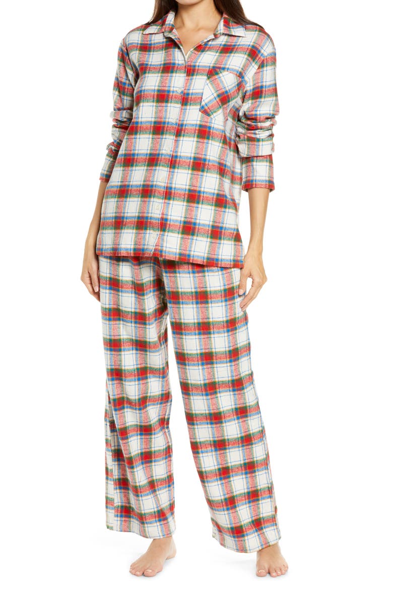 Family Flannel Patchwork Pajamas, Main, color, IVORY EGRET MULTI PREPPY PLAID