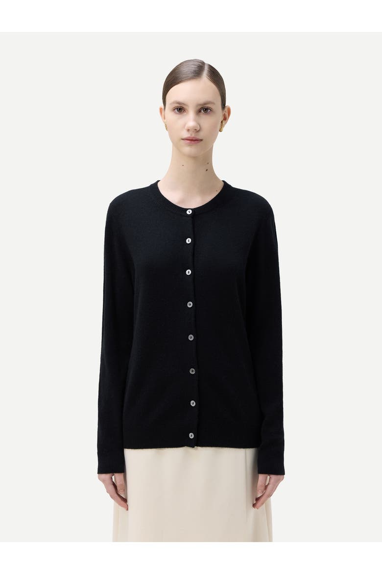 Essential Cashmere Crewneck Cardigan, Alternate, color, black