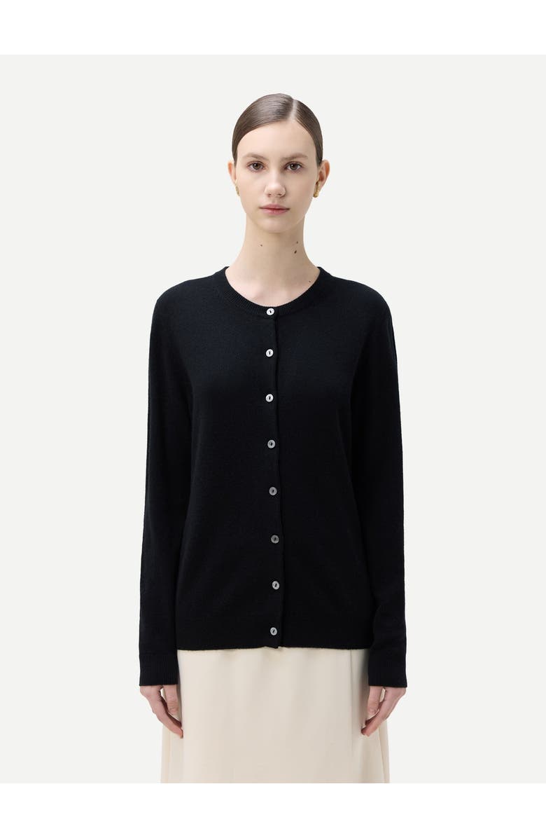 Gobi Cashmere Essential Cashmere Crewneck Cardigan, Alternate, color, Black