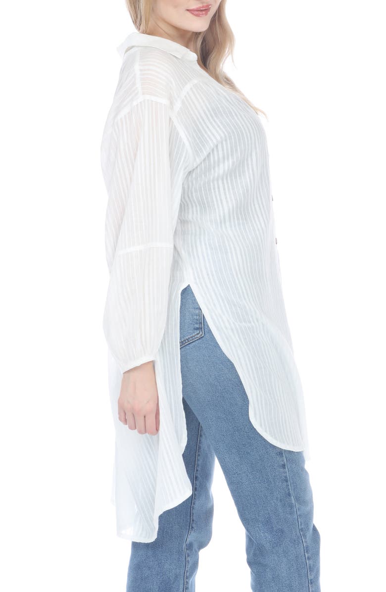 RAIN AND ROSE Striped Slit Longline Button-Up Shirt, Alternate, color, White