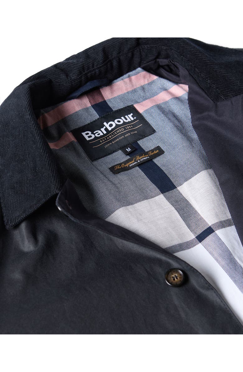 Barbour Lorden Waxed Mac Jacket, Alternate, color, Navy