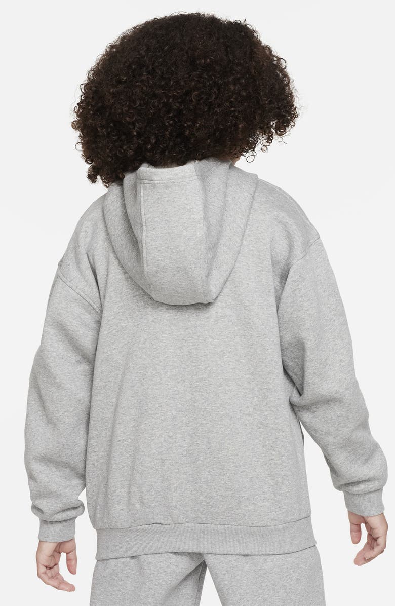 Nike Kids' Sportswear Club Fleece Oversize Full-Zip Hoodie, Alternate, color, Dark Grey Heather/ White