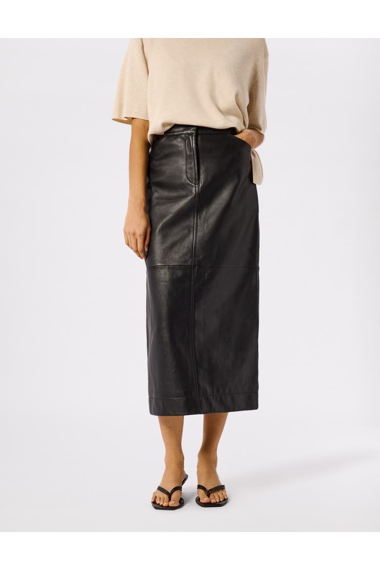 Panelled Leather Midi Skirt, Main, color, Black