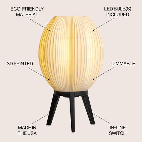 Jonathan Y Wavy 16.5" Modern Contemporary Plant-based Pla 3d Printed Dimmable Led Table Lamp In White/black