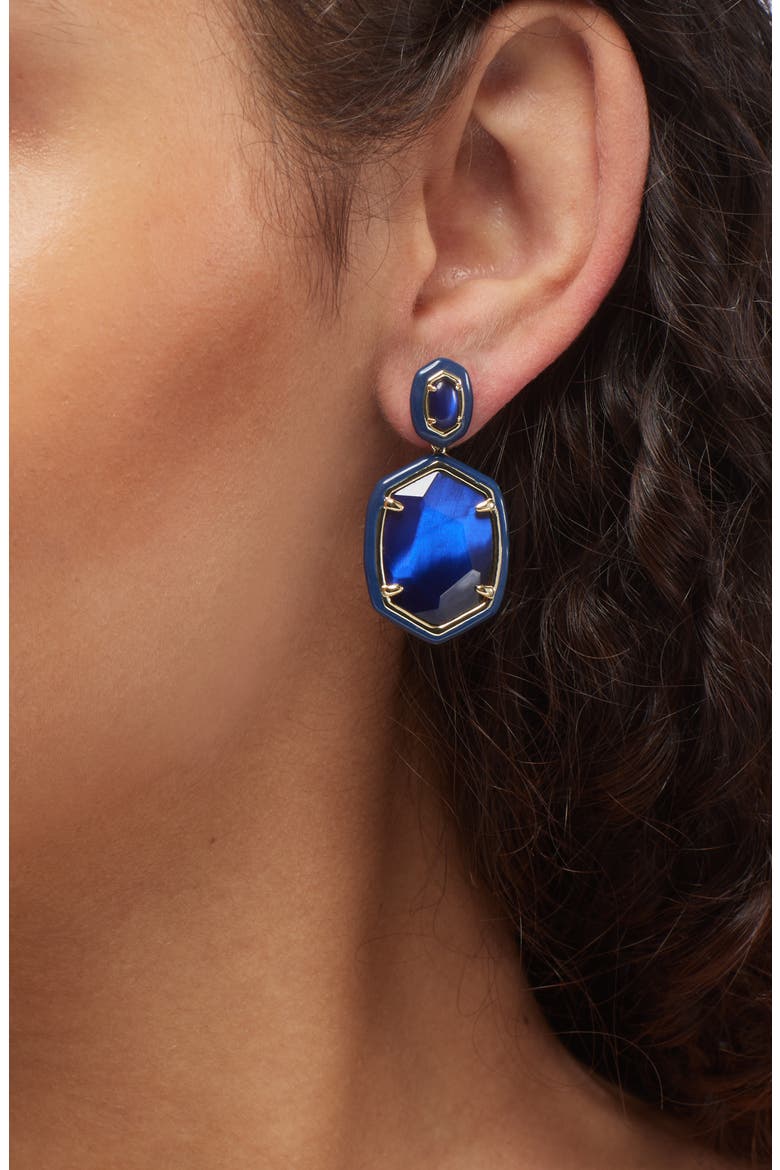 Daphne Enamel Frame Drop Earrings, Alternate, color, GOLD NAVY MOTHER OF PEARL