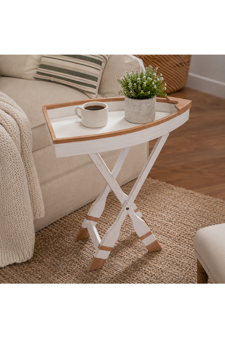 Wooden Row Boat Foldable Table Tray 22.8", Alternate, color, White