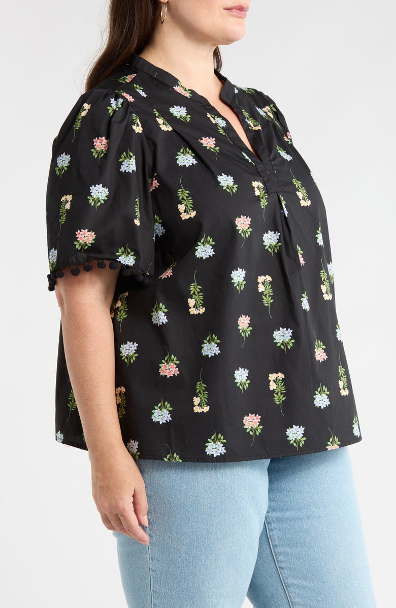 SUGARLIPS Floral Pompom Cotton Top, Alternate, color, Black-Coral-Green