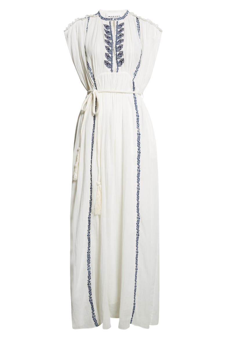 Liviane Embroidered Maxi Dress, Alternate, color, ECRU/ BLUE