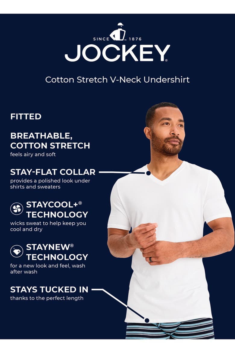 Men's Cotton Stretch V-Neck Undershirt - 3 Pack, Alternate, color, Diamond White