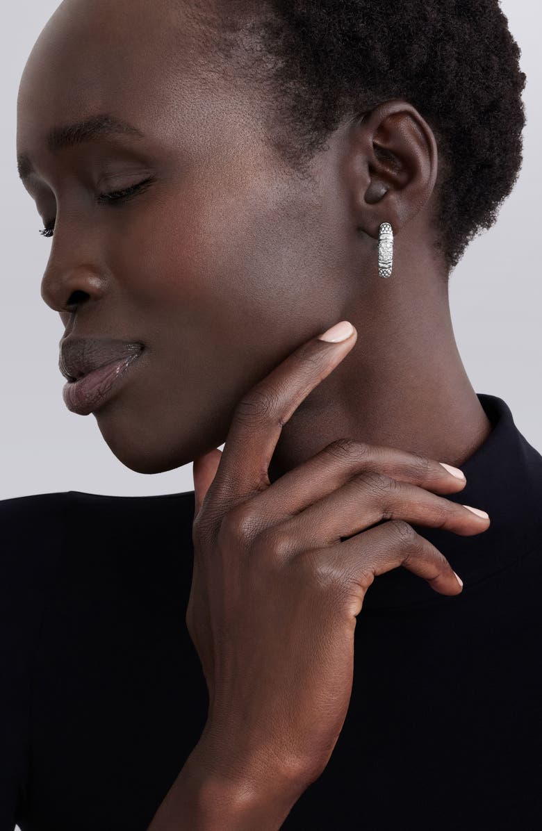 LAGOS Signature Caviar Pavé Diamond J Hoop Earrings, Alternate, color, Silver