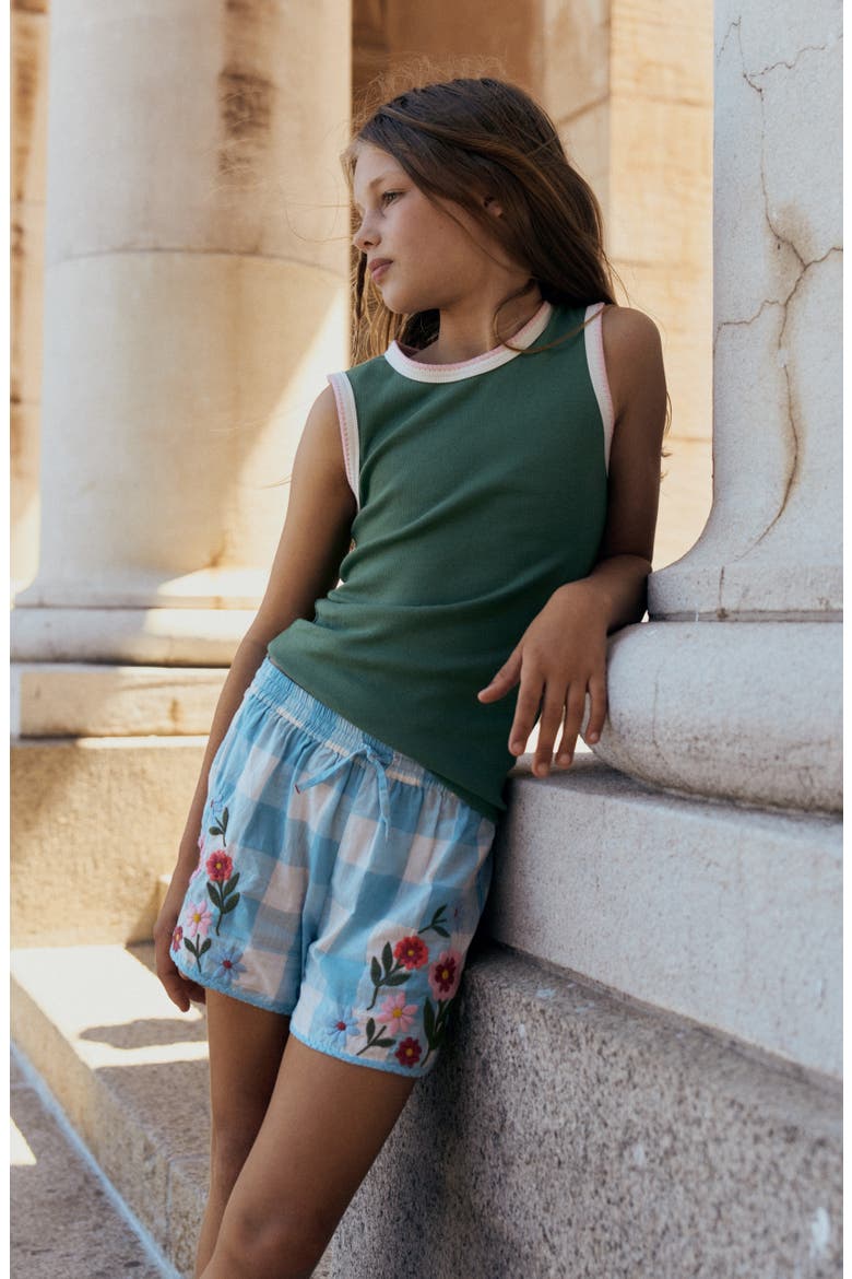 Kids' Embroidered Cotton Shorts, Alternate, color, BLUE GINGHAM