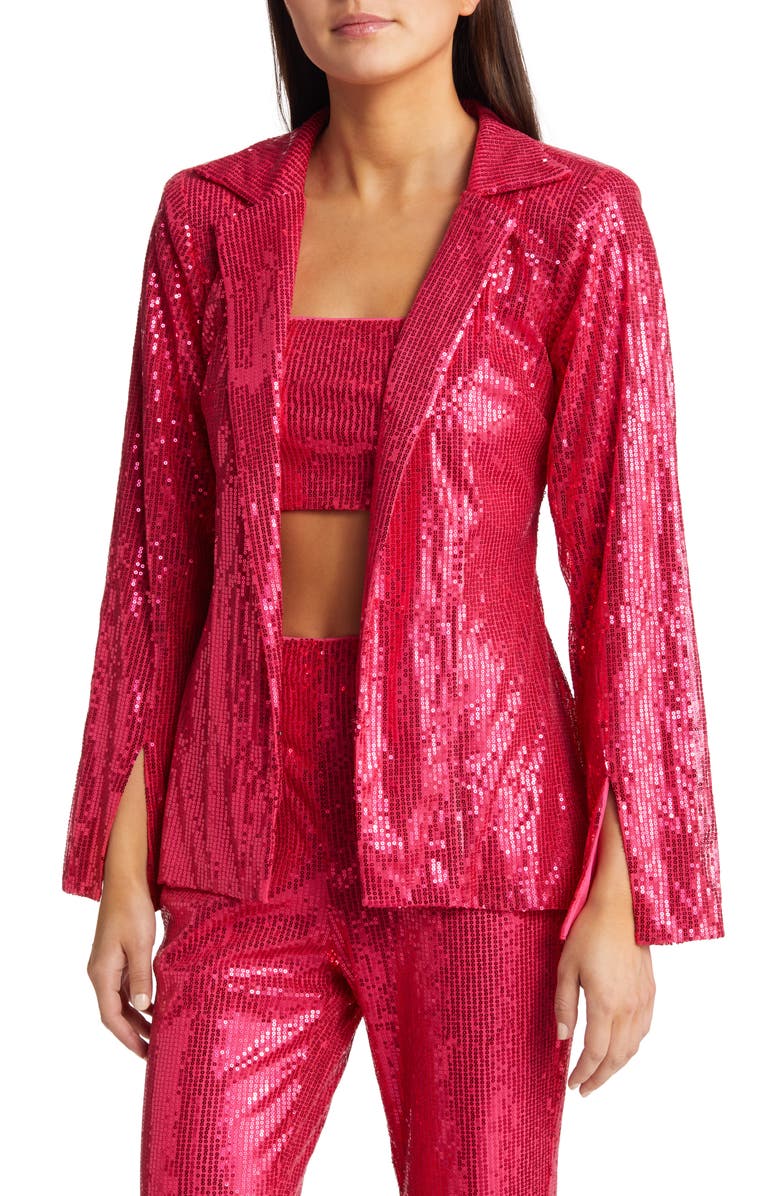 Amy Lynn Plunge Neck Sequin Blazer, Alternate, color, 