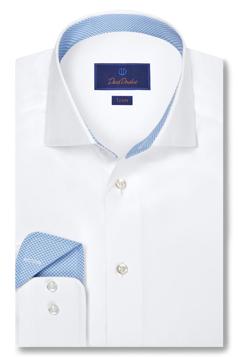 Trim Fit Cotton Twill Dress Shirt, Main, color, WHITE
