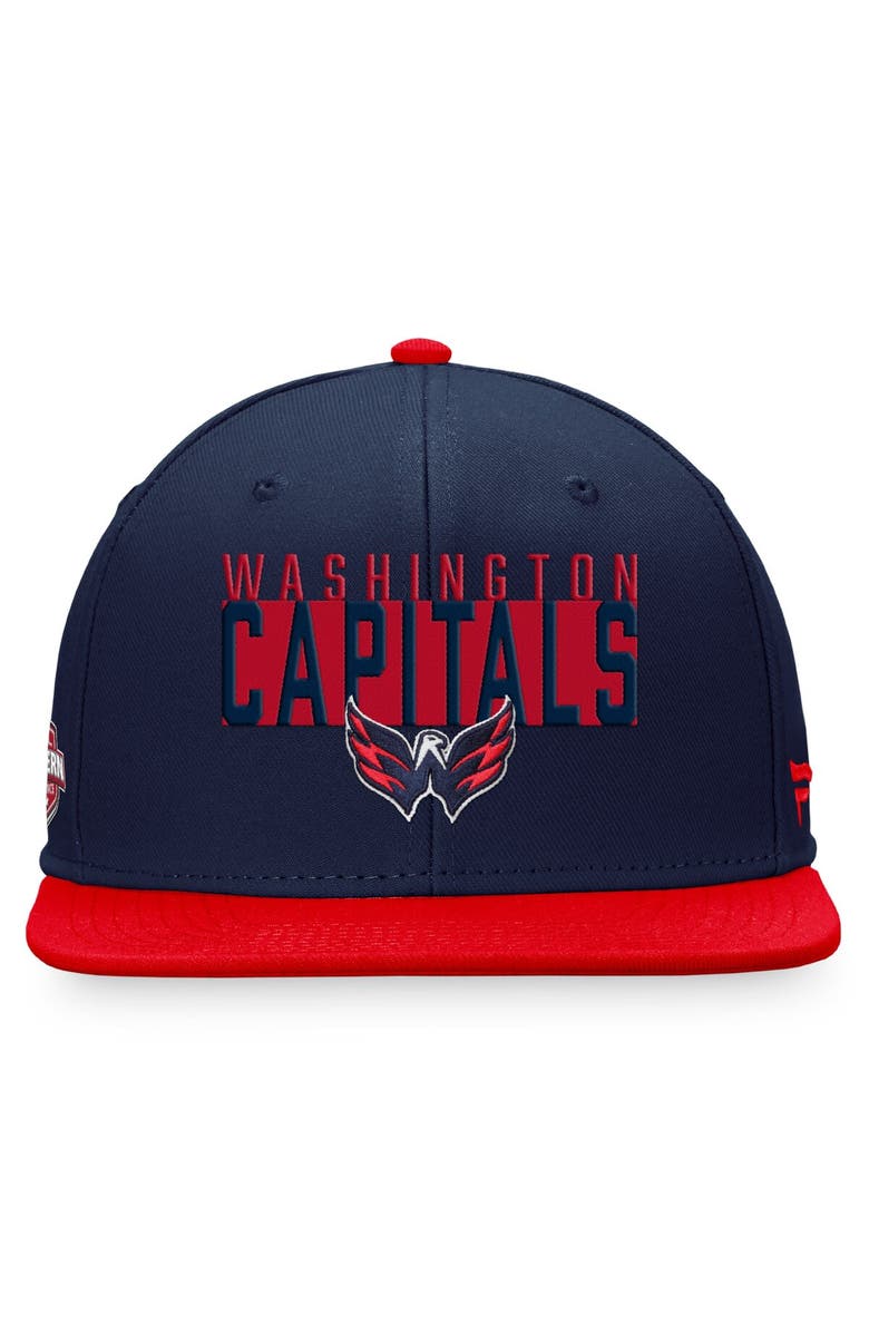 FANATICS Men's Fanatics Branded Navy/Red Washington Capitals Fundamental Colorblocked Snapback Hat, Alternate, color,