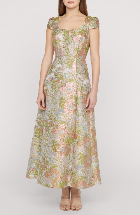 Ruthanne Metallic Floral Jacquard Gown