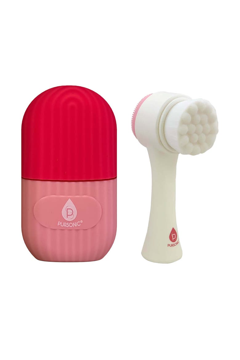 Perfect Skincare Duo Ice Cube Facial Roller & Dual Sided Facial Cleansing Brush, Main, color, Pink