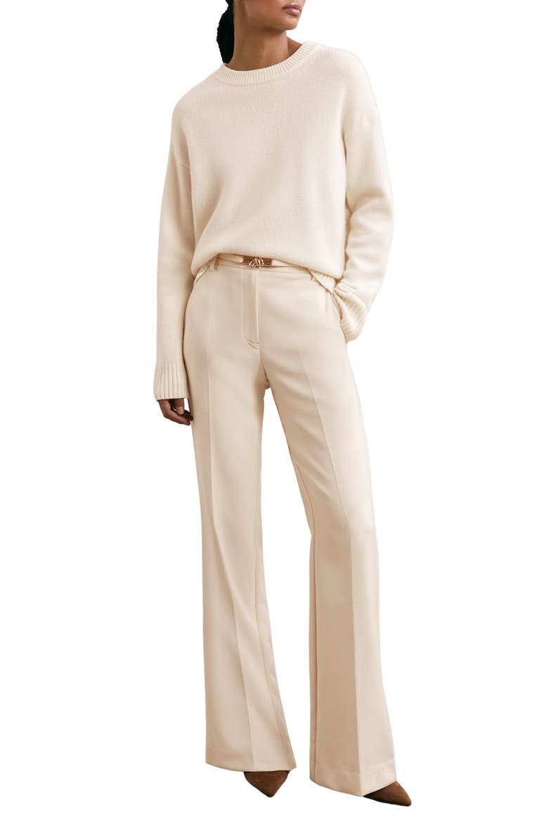 Leona Belted Flare Hem Pants, Alternate, color, CREAM