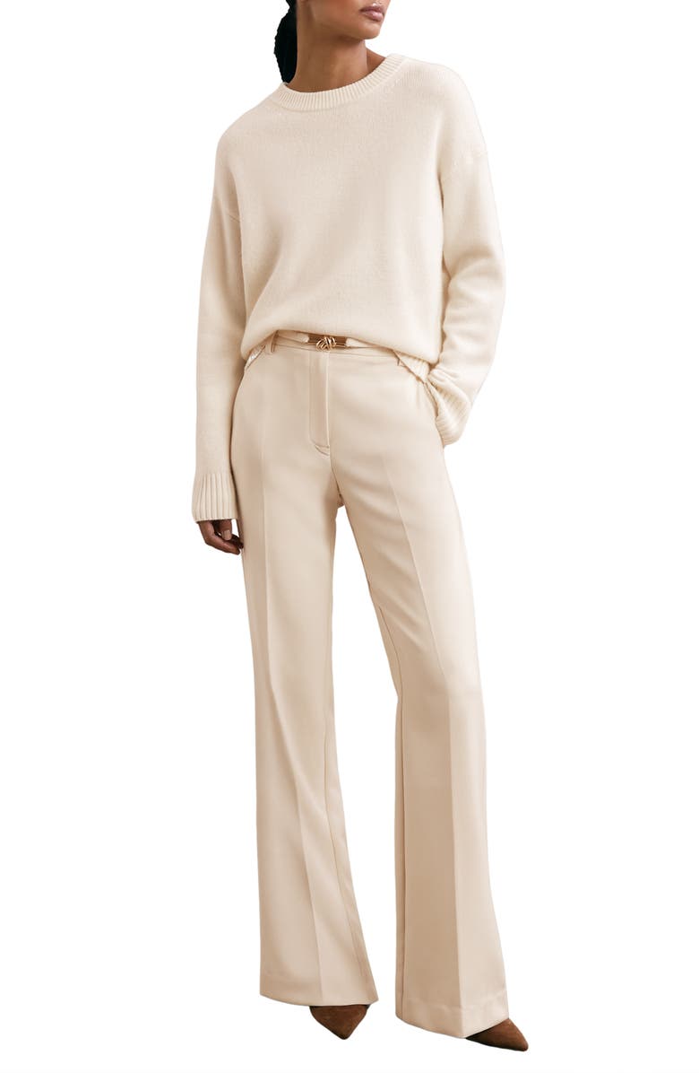 Reiss Leona Belted Flare Hem Pants, Alternate, color, Cream