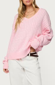 EDIKTED Polly V-Neck Cable Sweater