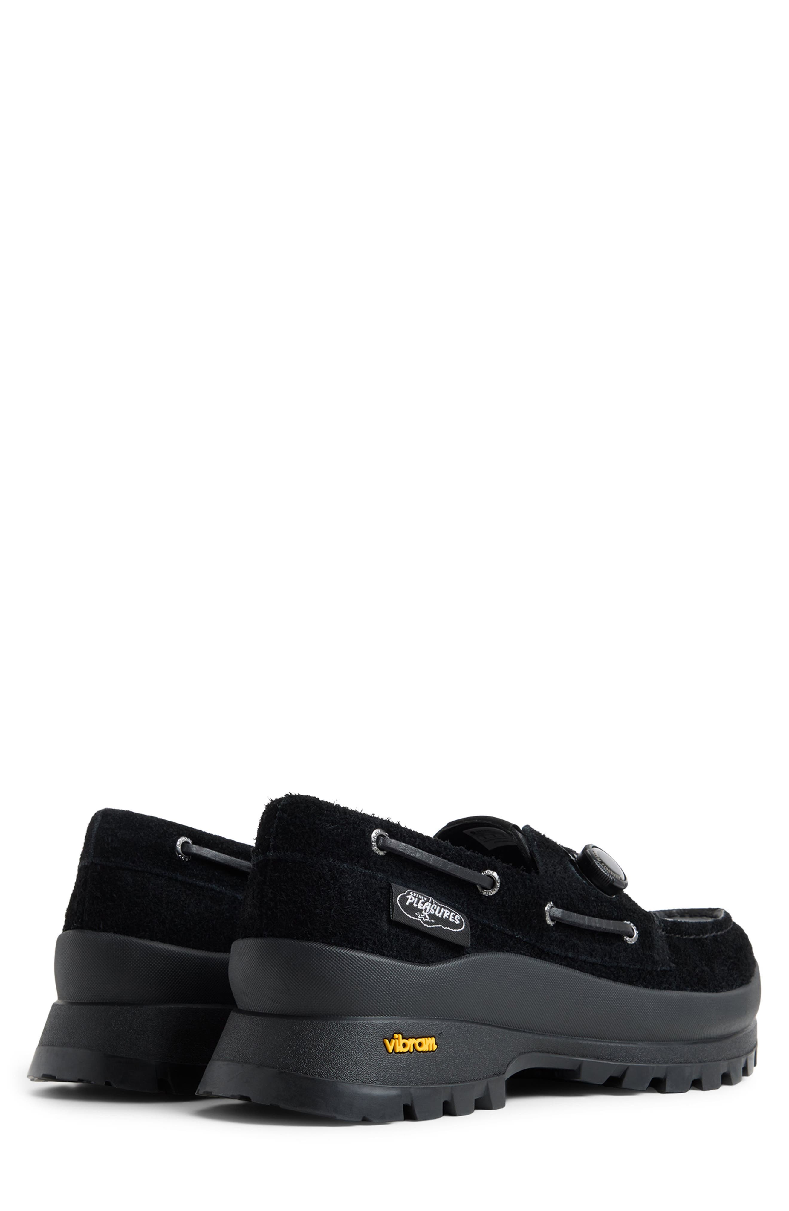 Sperry x PLEASURES 3-Eye Vibram Turn-Lock Lug Boat Shoe, Alternate, color, Black Leather Suede