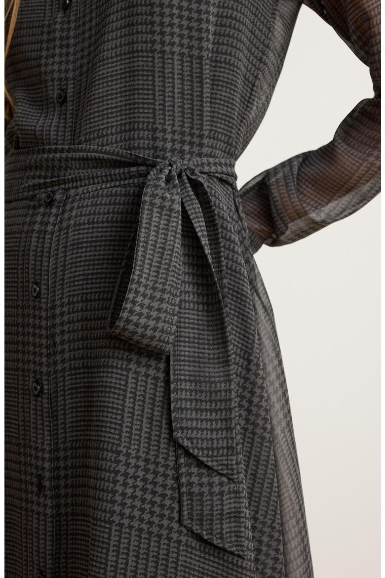 Plaid Belted Chiffon Midi Shirtdress, Alternate, color, GREY