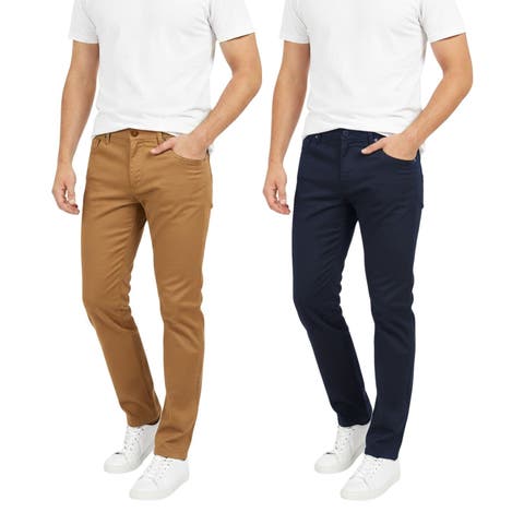 Mens 2 Pack Chinos Slim Fit Stretch Pants