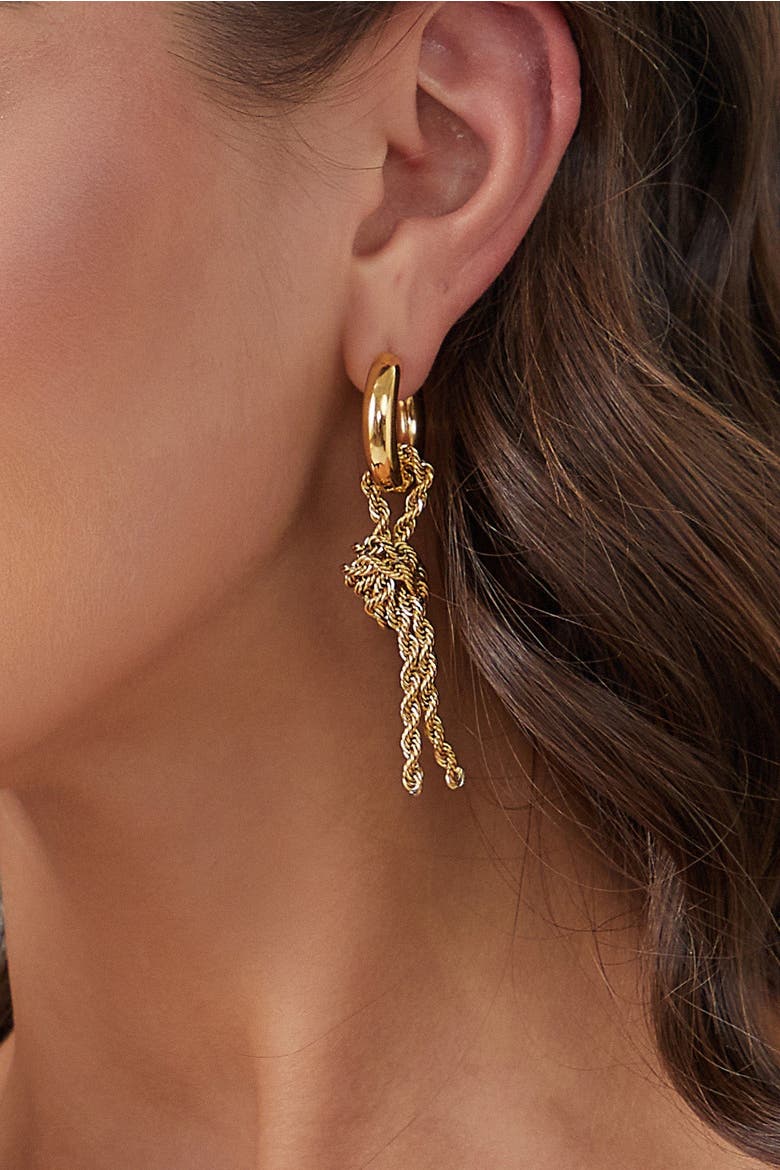 Unique Asymmetrical Rope Chain Baroque Pearl Drop Earrings, Alternate, color, Gold