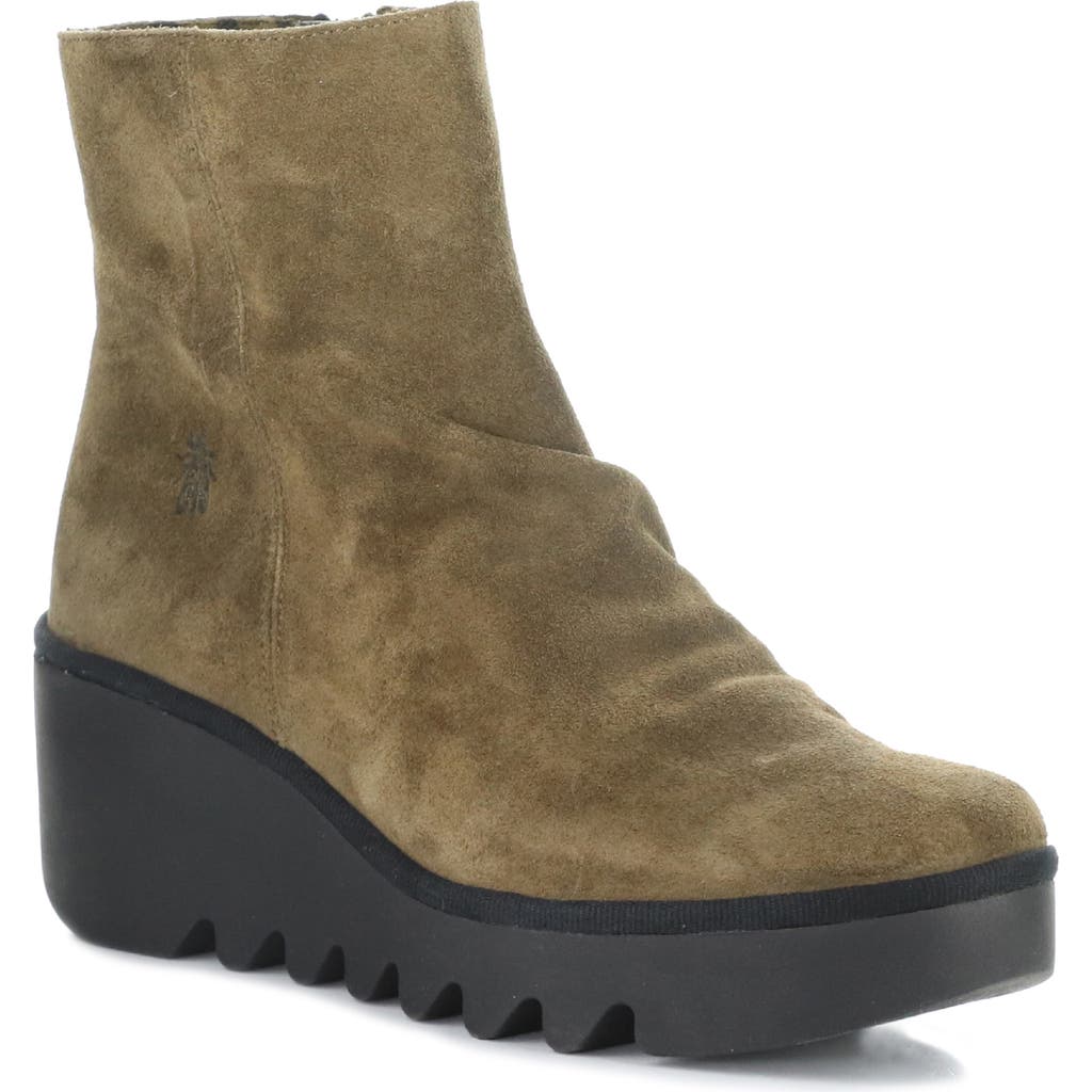 Fly London Baan Platform Wedge Bootie In Green